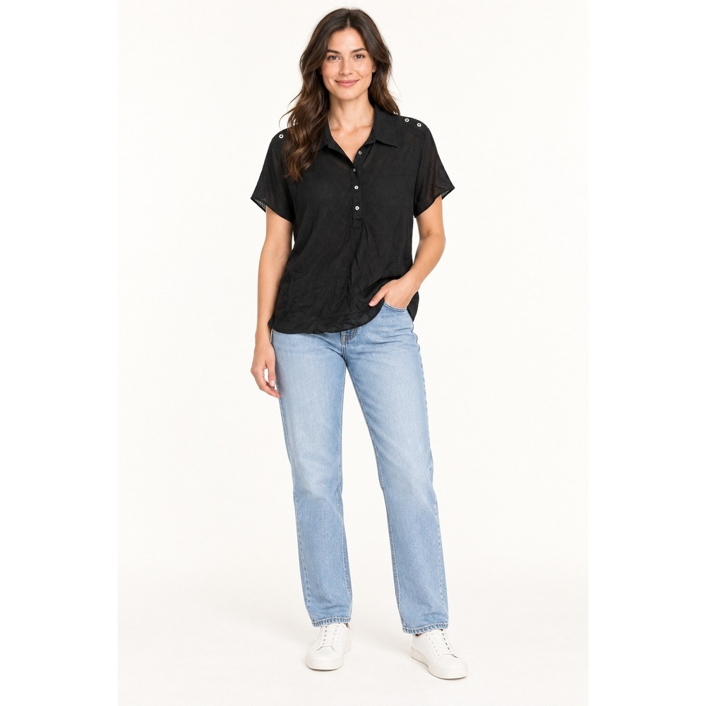 Carnation Lily Lily Rose Black Textured Button Up Top Shoulder Detail Size 8